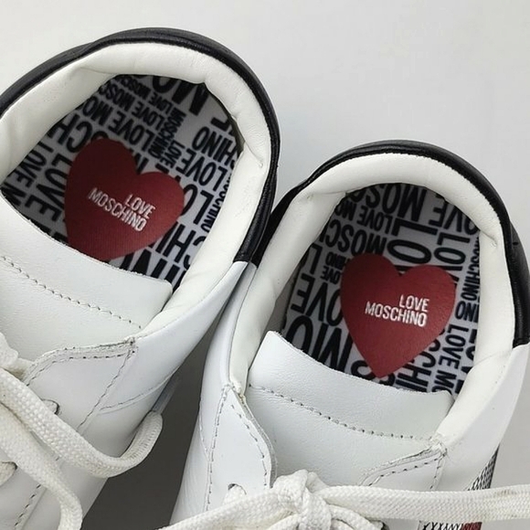 Love Moschino Women's White Black Leather Low Top Sneakers Logo Heart Sz 10/ 41 - Picture 12 of 16